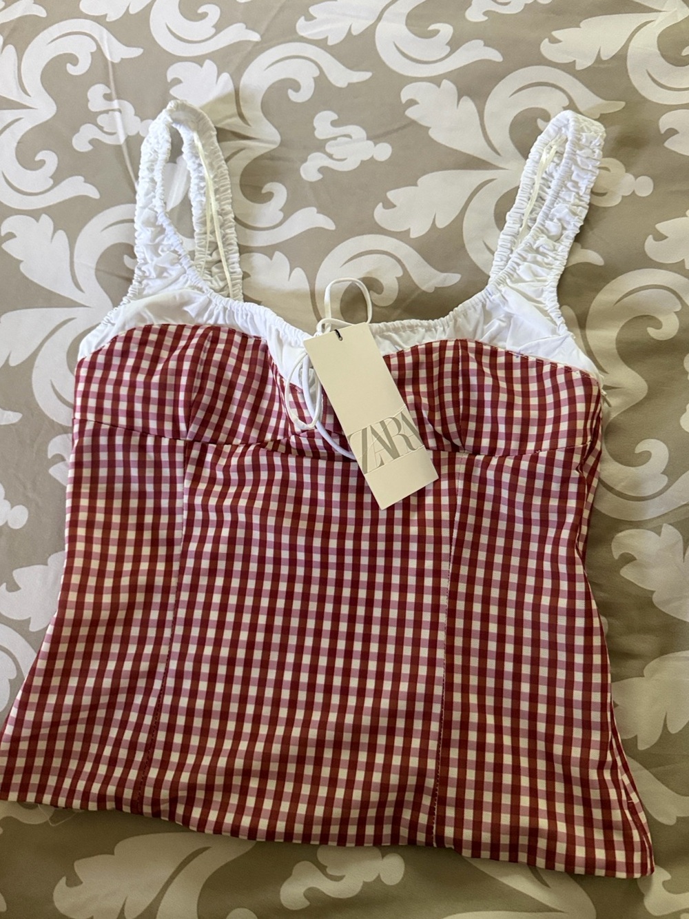 Zara Red and White Gingham Tie-Front Camisole